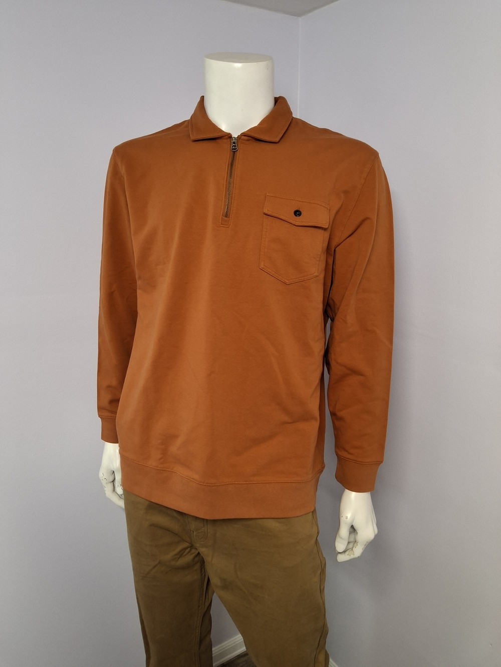 Duck Head Men's XL Orange 1/4 Zip Collard Long Sleeve Solid Pullover Sweater